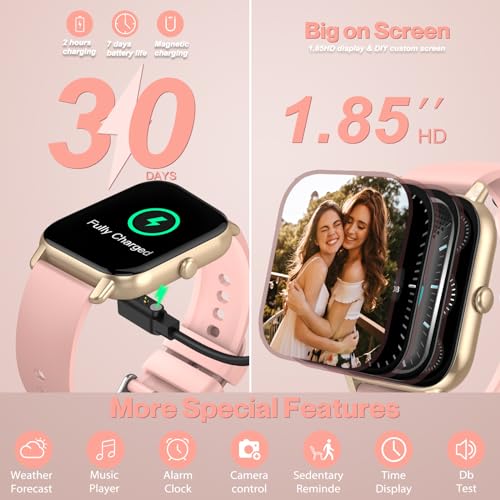 DUSONLAP 2023 Reloj Inteligente Mujer Hombre con Llamadas, 1,85'' smartwatch Hombre con 112 Modos Deportivos, Monitor de Ritmo Cardíaco y Sueño, Smart Watch Impermeable IP68 para Android iOS, Rosado