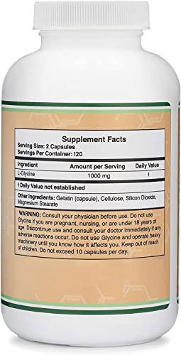 DW Glicina Suplemento | 240 Glicina Capsulas de Alta Potencia - 1000mg de Glycine por Porción | Suplemento de Aminoácidos | Sin OGM y Gluten | Fabricado en el Reino Unido.