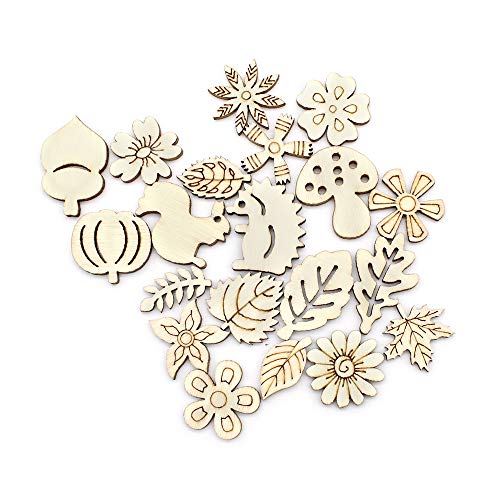 Dylan-EU 200 Piezas Flores y hojas de Madera Adornos de Madera de Navidad Animal de Madera para Scrapbooking Figuritas de Madera para Manualidades álbumes de Recortes Decoración de Bodas