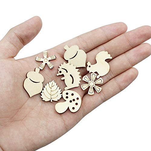 Dylan-EU 200 Piezas Flores y hojas de Madera Adornos de Madera de Navidad Animal de Madera para Scrapbooking Figuritas de Madera para Manualidades álbumes de Recortes Decoración de Bodas