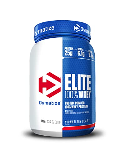 Dymatize Elite 100% Whey Strawberry Blast 942g - Pulverizador de alta Poteína y Baja Azúcar + Proteína de Suero y BCAA