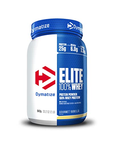 Dymatize Elite 100% Whey Vanilla Gourmet 942g - Pulverizador de alta Poteína y Baja Azúcar + Proteína de Suero y BCAA