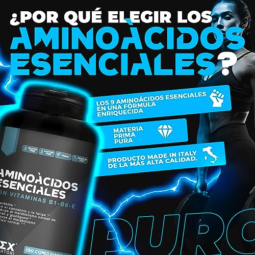 EAA Aminoácidos Esenciales 150 comprimidos de 1,5g con un mix de vitaminas B1, B6 y E. Suplemento indispensable para los deportistas. (Sin Aroma, 150 Tabletas)