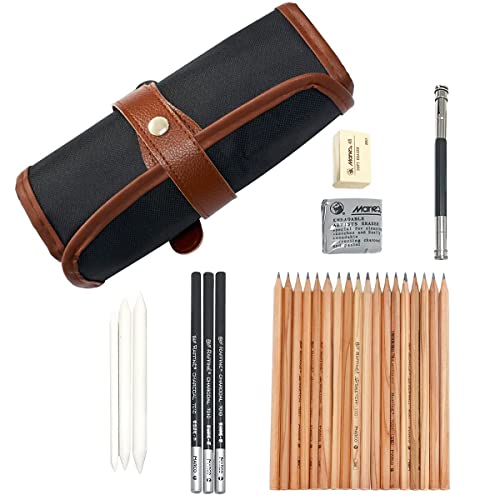 Easehome Lápices de Dibujo Lápices de Bosquejo, 29pc Artista Set de Lápices de Dibujo con Bolsa Incluida Lápices de Bosquejo Lápiz Fusain Grafito Goma Cuchillo Extensor para Niños Adultos Dibujar