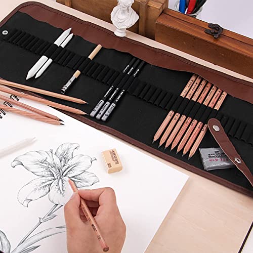 Easehome Lápices de Dibujo Lápices de Bosquejo, 29pc Artista Set de Lápices de Dibujo con Bolsa Incluida Lápices de Bosquejo Lápiz Fusain Grafito Goma Cuchillo Extensor para Niños Adultos Dibujar