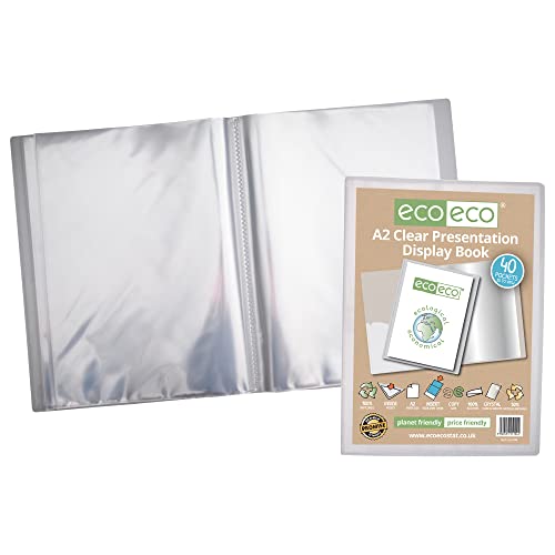 eco-eco Eco104 - Cuaderno de presentación transparente de 40 bolsillos, tamaño A2, 50% reciclado, con fundas de plástico