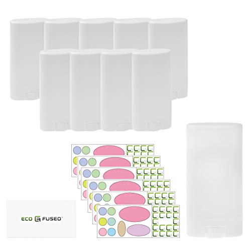 Eco-Fused Paquete de 10 recipientes ambientadores - Blanco - 0,5 oz (15 ml) - 60 Pegatinas grabables - Mecanismo de torsión - Contenedores de cosméticos Recargables para ambientador casero, Blanco,