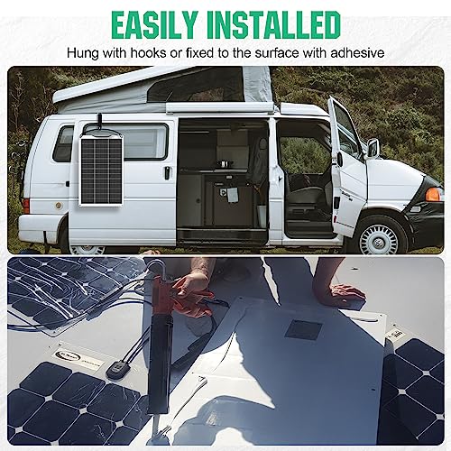 ECO-WORTHY Panel solar monocristalino flexible de 130 W, 12 V, panel solar fotovoltaico para caravanas, autocaravanas, furgonetas, barcos y otras superficies irregulares