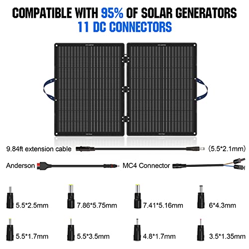 ECO-WORTHY Panel Solar Portatil 100W 12V Plegable Placa Solar Portatil con Soporte Ajustable, para Estación de Energía, Camping, RV, Caravana, Jardín