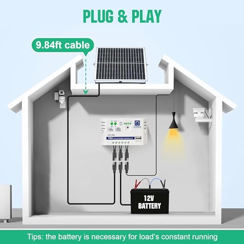 ECO-WORTHY Placa Solar 12V 25W Kit Solar Monocristalino: Panel Solar para Jardín, Gallinero, Bomba, Luz, IP65, a Prueba de Agua con Soporte, Cable de Conexión SAE, Controlador USB