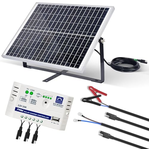 ECO-WORTHY Placa Solar 12V 25W Kit Solar Monocristalino: Panel Solar para Jardín, Gallinero, Bomba, Luz, IP65, a Prueba de Agua con Soporte, Cable de Conexión SAE, Controlador USB