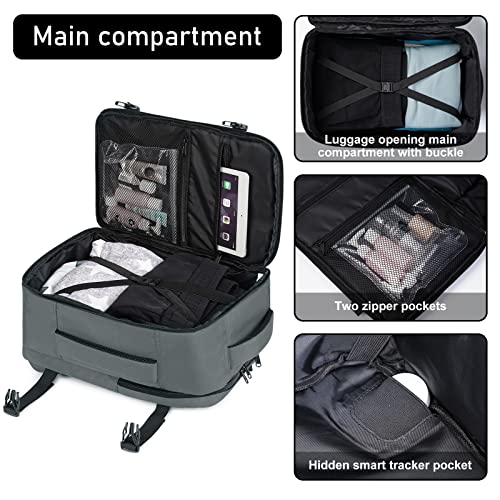 ECOHUB Ryanair Mochila Viaje Cabina Avion 40x20x25 Maletas de Viaje Bolsa de Viaje Bolso del Ordenador Portátil Maleta de Mano Under Seat Eco PET Mochila para Equipaje de Mano 20L,Patentado(Gris)