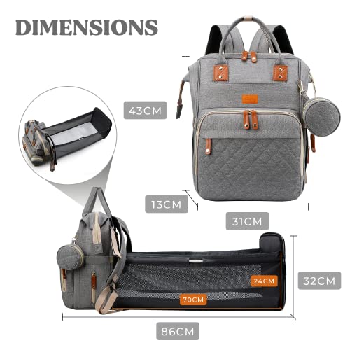 Edibaby, Mochila Carro Bebe, Cambiador Pañales Bebes, Mochilas Pañaleras, Bolsa Pañales Maternidad para Mama, Portatil con Ganchos para Carro (Gris)