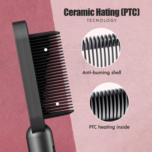 Edicare, Cepillo Alisador Pelo, Peine Alisador de Cabello, Profesional, 220-240V, 50W, 3 Intensidades regulable hasta 200º, Calentamiento PTC, para Cabello Rizado