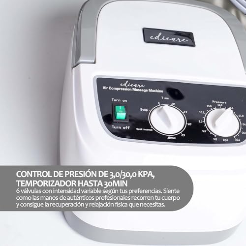 Edicare, Presoterapia para Casa, para Piernas y Pies Cansados, 6 Valvulas, Favorece una Mejor Circulación, Drenaje Linfático, Fácil Uso, Eficacia Profesional (Basic Kit)