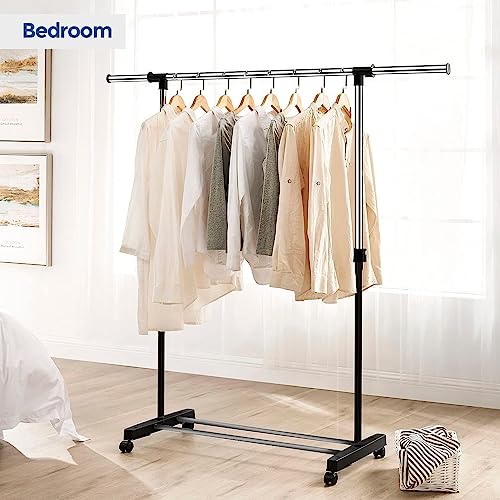 edihome, Burro Ropa, Perchero Colgador de Ropa, 43x160x150 cm, Vestidor, Acero Galvanizado, Portátil con Ruedas, para colgar Ropa