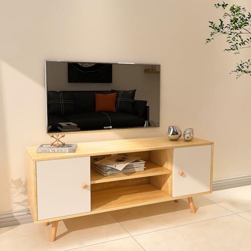 edihome, Mueble TV, para el Salón, Modelo Austin, Acabado Blanco Mate y Cambria, Melamina, Dimensiones 120 (Ancho) x 34 (Largo) x 50 (Alto)