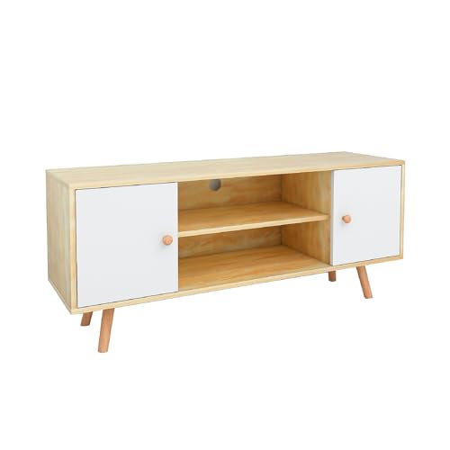 edihome, Mueble TV, para el Salón, Modelo Austin, Acabado Blanco Mate y Cambria, Melamina, Dimensiones 120 (Ancho) x 34 (Largo) x 50 (Alto)