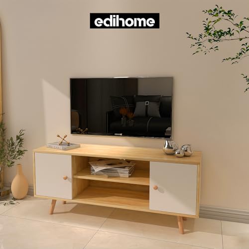 edihome, Mueble TV, para el Salón, Modelo Austin, Acabado Blanco Mate y Cambria, Melamina, Dimensiones 120 (Ancho) x 34 (Largo) x 50 (Alto)