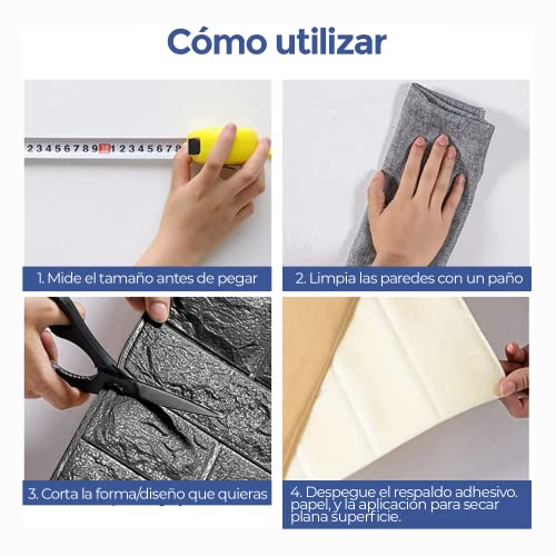 Edihome, Papel Pintado Pared, Paneles Decorativos 3d, 77x70cm, 10 piezas, Autoadhesivo, Efecto Ladrillo de Piedra, de Poliuretano, para Cocina, Dormitorio, Salón (10 Unidades, Blanco)