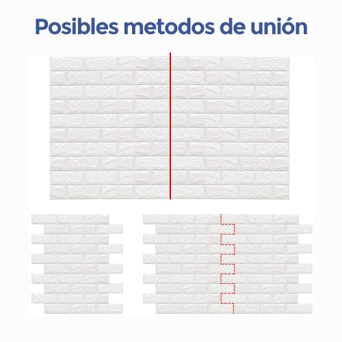 Edihome, Papel Pintado Pared, Paneles Decorativos 3d, 77x70cm, 10 piezas, Autoadhesivo, Efecto Ladrillo de Piedra, de Poliuretano, para Cocina, Dormitorio, Salón (10 Unidades, Blanco)