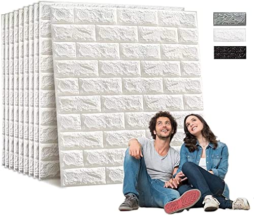 Edihome, Papel Pintado Pared, Paneles Decorativos 3d, 77x70cm, 10 piezas, Autoadhesivo, Efecto Ladrillo de Piedra, de Poliuretano, para Cocina, Dormitorio, Salón (10 Unidades, Blanco)