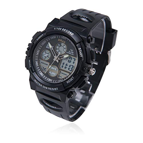 Edillas Reloj para Niños, Reloj de Pulsera Analógico Digital Reloj Deportivo 50M Impermeable para Exteriores con Alarma/Cronómetro/luz LED para Adolescentes (Negro)