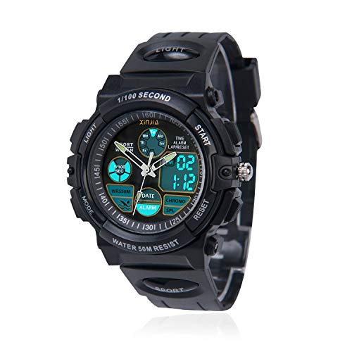 Edillas Reloj para Niños, Reloj de Pulsera Analógico Digital Reloj Deportivo 50M Impermeable para Exteriores con Alarma/Cronómetro/luz LED para Adolescentes (Negro)