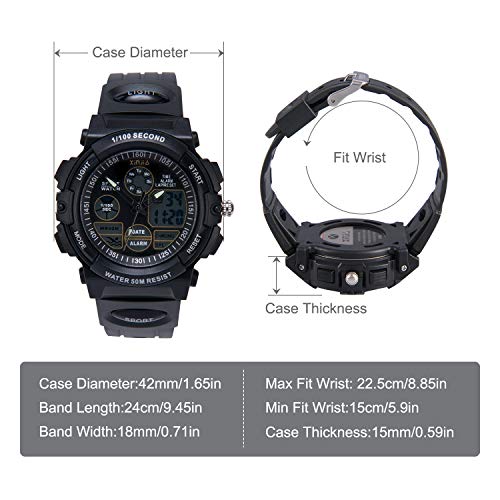 Edillas Reloj para Niños, Reloj de Pulsera Analógico Digital Reloj Deportivo 50M Impermeable para Exteriores con Alarma/Cronómetro/luz LED para Adolescentes (Negro)