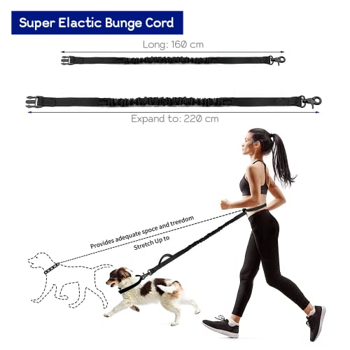 Edipets, Correa Perro Cintura, para Correr, Extensible, Manos Libres, Running, Antitirones, Elástica, Reflectante, 160-220 cm, Paseo, para teléfono móvil (Negro)