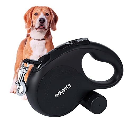 Edipets, Correa Perro Extensible/Retráctil, 5 y 8 Metros, Nuevo Modelo Avanzado, Incluye Dispensador de Bolsas, Cinta Flexible para Adiestramiento y Paseo (Negro, 8 Metros)