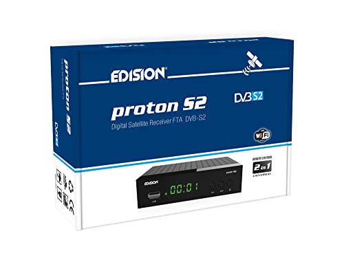 EDISION PROTON S2, DVB-S2 Receptor de satélite digital FTA, WiFi support, USB, HDMI, SCART, Mando a distancia universal 2en1