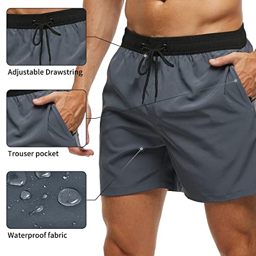 EDOTON Bañador Hombre Bañadores de natación con Bolsillo con Cremallera Impermeable de Secado Traje de Baño Rápido Pantalones Cortos de Baño con Cordón Ajustable