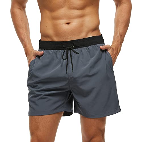 EDOTON Bañador Hombre Bañadores de natación con Bolsillo con Cremallera Impermeable de Secado Traje de Baño Rápido Pantalones Cortos de Baño con Cordón Ajustable