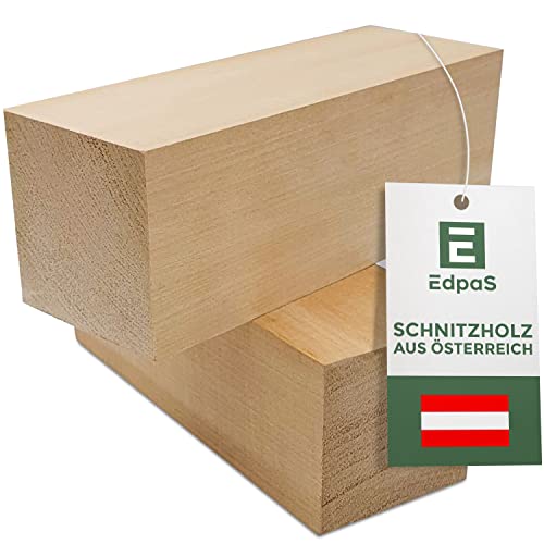 Edpas Madera para Tallar de Tilo - Set de 2 Bloques de Madera (20x7x7cm) - Grandes Bloques de Tilo para Tallar - Madera para Tallar para Niños - Madera de Tilo para Tornear