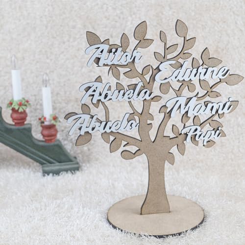 EDURAIT Árbol de la Vida Personalizados con Nombres Familia en Madera MDF. Decoración para Regalar y Decorar el hogar con un Recuerdo para Toda la Vida. Color Madera.