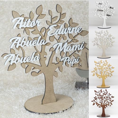 EDURAIT Árbol de la Vida Personalizados con Nombres Familia en Madera MDF. Decoración para Regalar y Decorar el hogar con un Recuerdo para Toda la Vida. Color Madera.