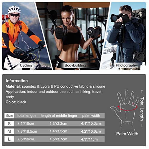 EEFOW Guantes y Mitones Térmicos de Invierno sin Dedos: Clima Frío, Cálido, Impermeable, Liviano, Pantalla Táctil, Correr, Ciclismo, Guantes Deportivos para Hombres y Mujeres, Negro M