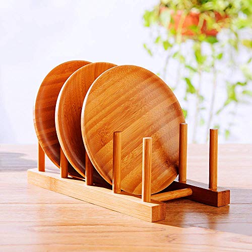 efbock Soporte para Platos para armarios de Cocina, Bandeja de Madera de bambú, Bandeja para Platos, escurridores, Organizador de gabinetes de Cocina para Placa/Taza/Tapa de Olla (1, 4 Ranuras)