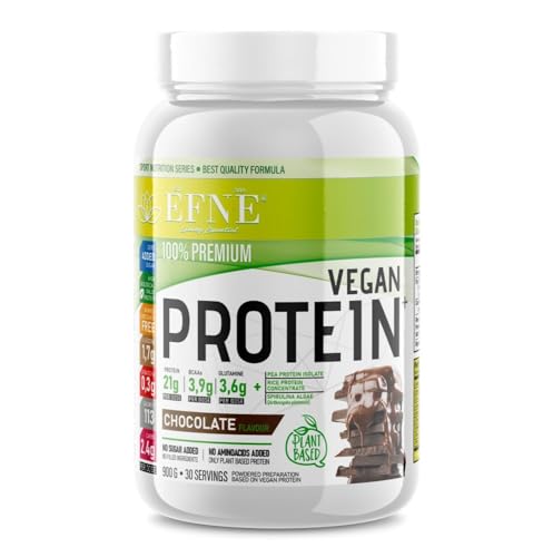 EFNE | Proteína Vegana con Espirulina 900G | Sabor Chocolate | Proteína Orgánica Ecológica | 21/g por dosis | Aislado de Proteína Guisante y Concentrado de Arroz