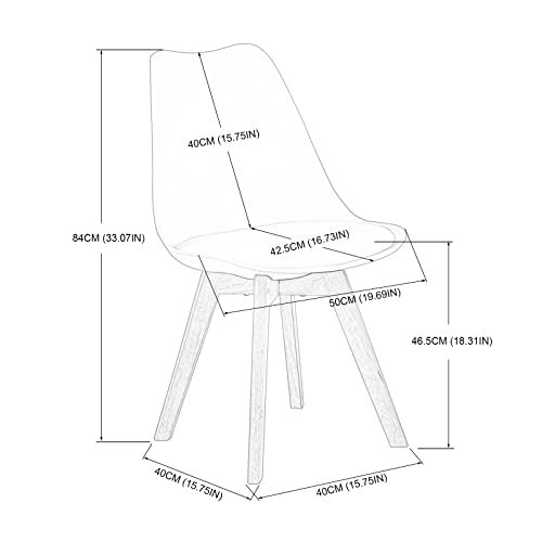 EGGREE Pack de 4 Sillas de Comedor Sillas Cocina Nórdico con Asiento Tapizado y Las piernas de Madera de Haya Maciza - Blanco