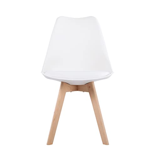 EGGREE Pack de 4 Sillas de Comedor Sillas Cocina Nórdico con Asiento Tapizado y Las piernas de Madera de Haya Maciza - Blanco