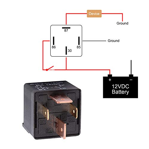 Ehdis 2 Piezas Relé de Coche 4 Pin 12V 80A con Arnés de Enchufes, On/Off Normalmente Abierto SPST Relé Socket Plug 4 Wire, pour Coche Motor Bote