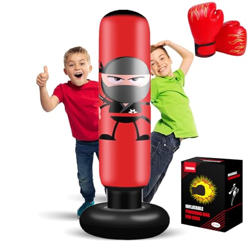 EIVONDA Saco de Boxeo Niños 160cm Inflable Ninja Saco Boxeo con Guantes de Boxeo para Practicar MMA Karate Taekwondo y Aliviar la Energía Reprimida