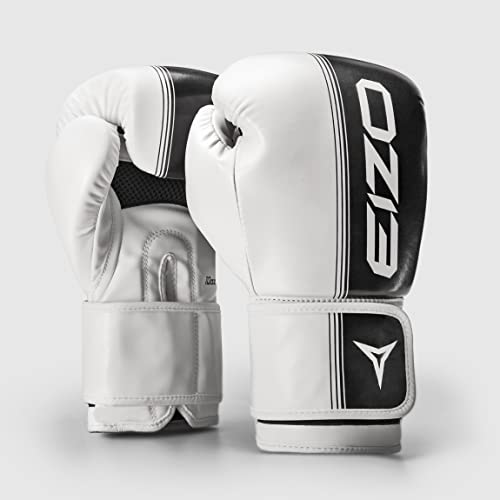 EIZO Guantes de Boxeo, PU Leather Entrenamiento Guantes de Boxeo para Hombre, Mujer, Muay Thai, Kick Boxing Sparring, Combate, Sacos Boxeo, MMA, Gloves Gimnasio 10 12 14 16 OZ (14 oz, White)