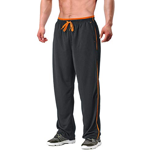 EKLENTSON - Ropa Hombre Jogging Pantalones Chándal Dobladillo Abierto Pantalones Deportivos Bolsillos con Cremallera,Ajuste Holgado,Hombre,Gris-Naranja,Extra-Large