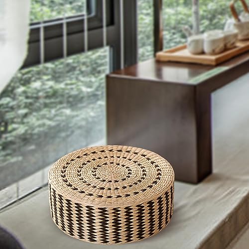 EKOKIM Cojín de Tatami, cojín Redondo de Paja para el Suelo, cojín del Futón para meditación de Yoga Zen, Almohada Tejida a Mano para Asiento de salón, decoración de Dormitorio (Negro 40cm)