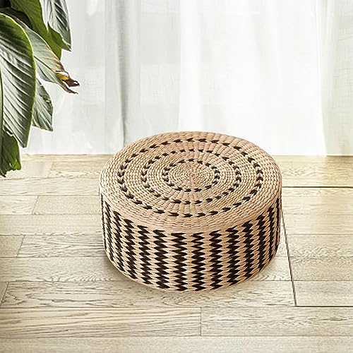 EKOKIM Cojín de Tatami, cojín Redondo de Paja para el Suelo, cojín del Futón para meditación de Yoga Zen, Almohada Tejida a Mano para Asiento de salón, decoración de Dormitorio (Negro 40cm)