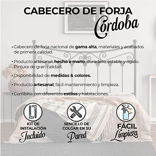 El Herrero Cabecero de Forja Córdoba | Cabezal para Cama de Matrimonio e Individual | Producto Artesanal, Hecho en España Blanco, para Cama de 150 (157cm)