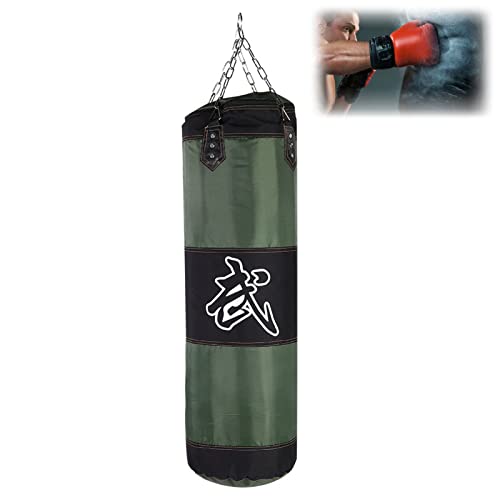 El Nuevo Saco de Arena de Boxeo Colgante de Lienzo Boxeo Saco de Arena Entrenamiento Gancho de Boxeo Saco de Arena Patada Modelo Hueco con Gancho de Cadena de Hierro Hebilla de Seguridad(0.6 m-Verde)